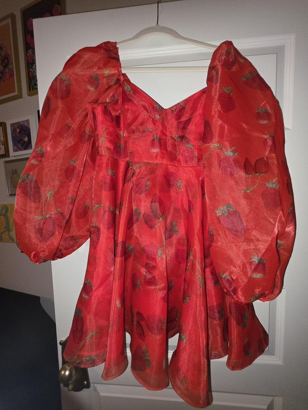 Selkie Red Strawberry Puff Sleeve Medium Dress - Worn once